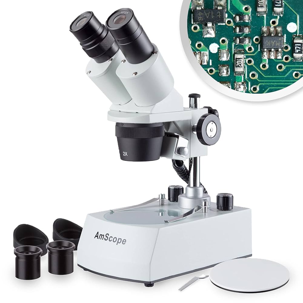 Amazon.co.jp: AmScope コードレスLED二つの光実体顕微鏡20X-40X
